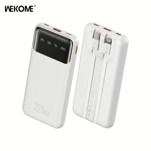 Power Bank 10000mAh PD 22,5W WK WP-63 2 Θέσεων, με καλώδιο USB-C/Lightning Λευκό