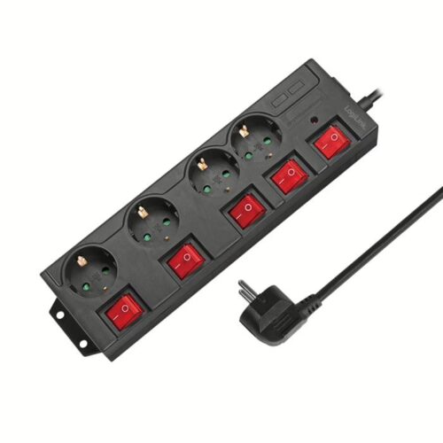 Πολύπριζο 4 Θέσεων LogiLink LPS251, με 5 Διακόπτες 1.5m Μάυρο