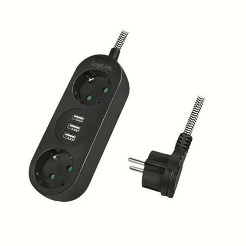 Πολύπριζο 2 Θέσεων LogiLink LPS262U, με 3 Θύρες USB 1.5m Μαύρο