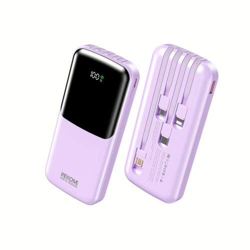 Power Bank 10000mAh PD 22,5W WK WP-65 2 Θέσεων, με καλώδιο USB-C/Lightning/Micro/USB Μωβ